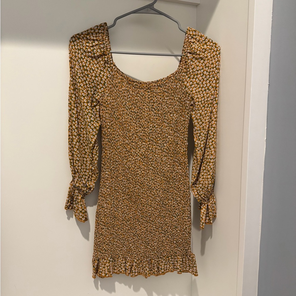 Smocked Floral Long-Sleeve Mini Maternity Dress